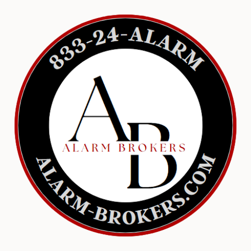 Logo for AD Alarm Brokers with contact info and website.